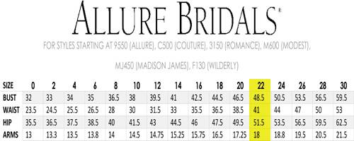 alluire bridals size chart