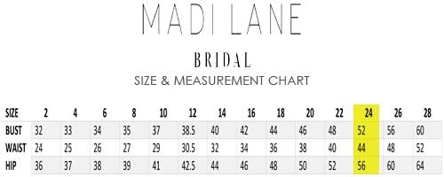 madi lane bridal size chart